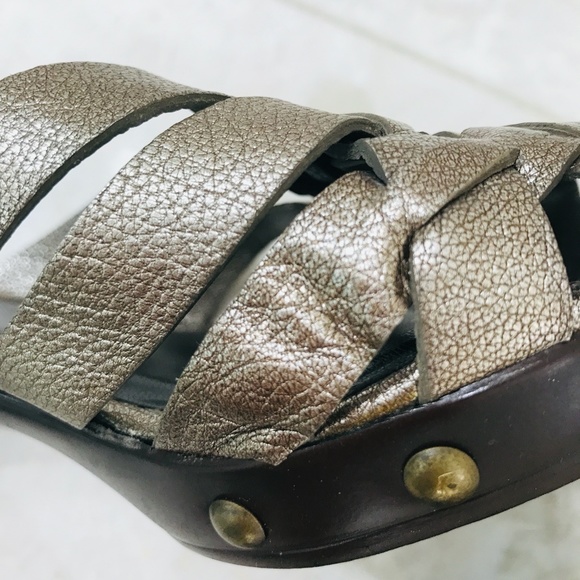 STUART WEITZMAN {7} Sandal Mule Slide-On Heel Metallic Basket Weave Stud… - Picture 6 of 9